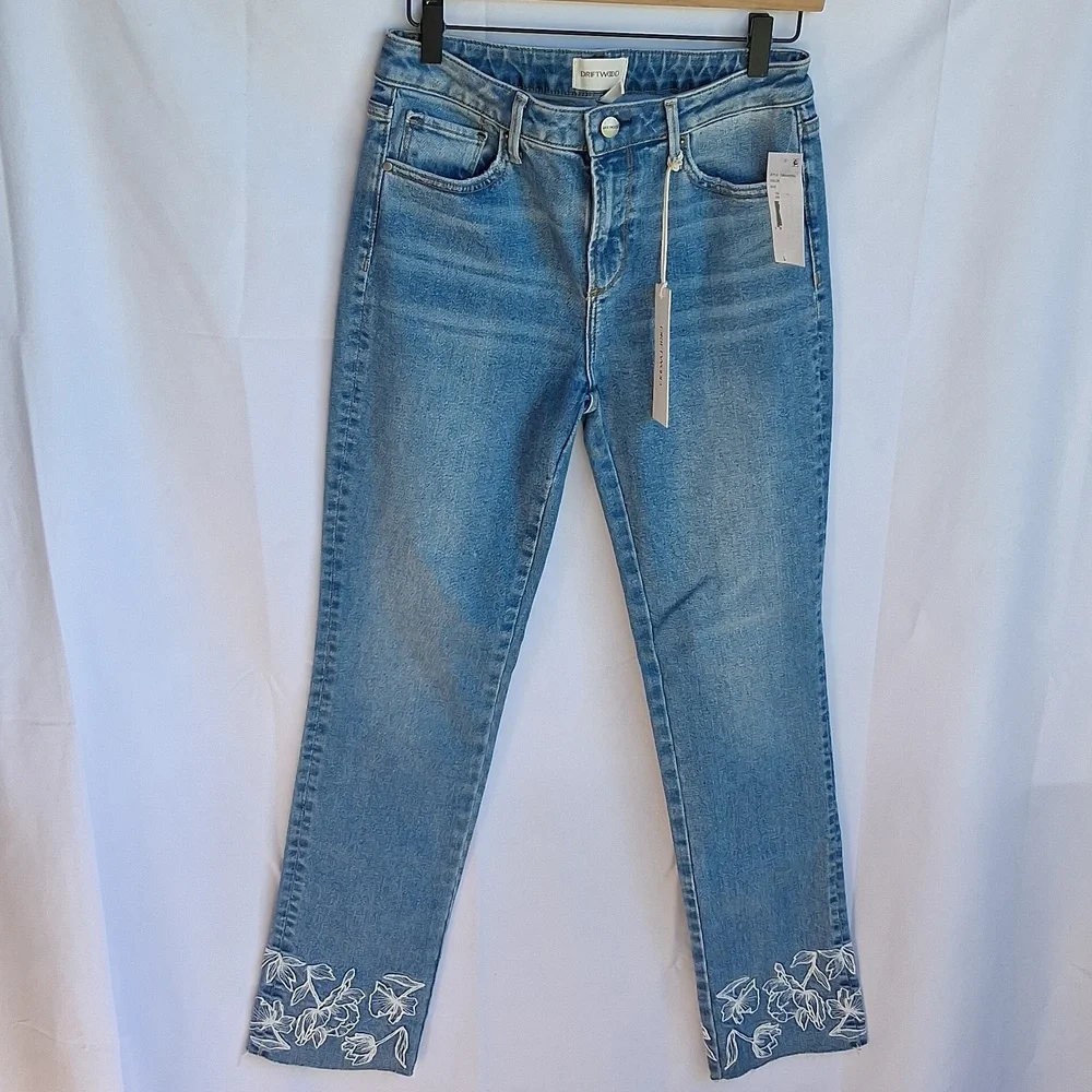 Driftwood Embroidered Floral Jeans 26 Blue White